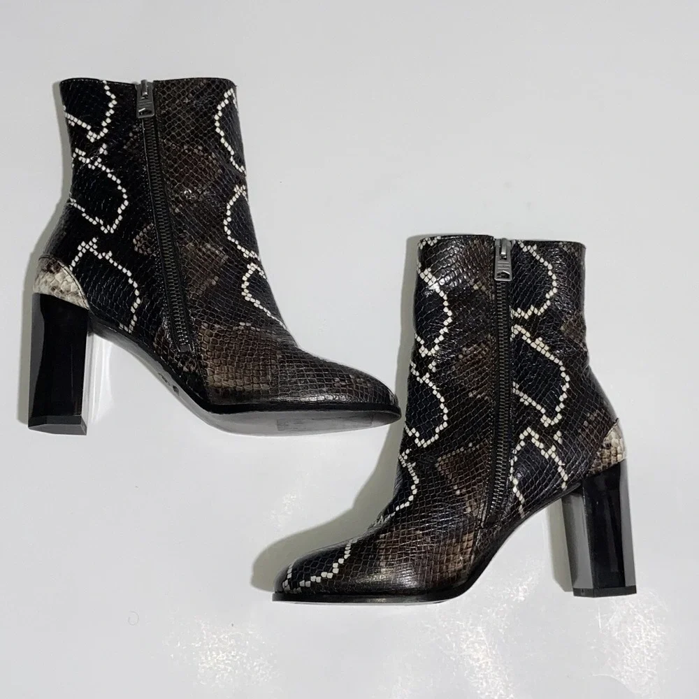 All Saints Roka Leather Snake Boots Bootie Brown Black AllSaints $398